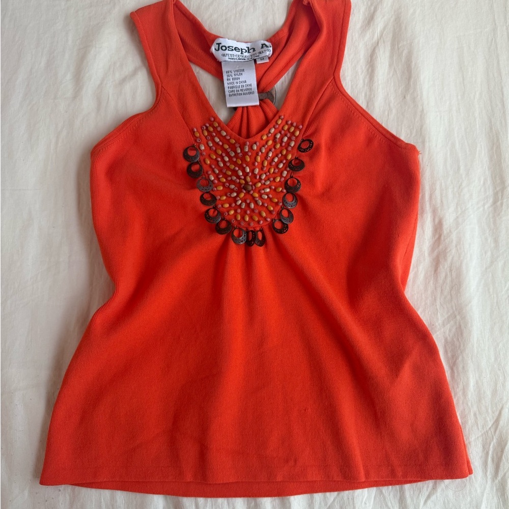 Joseph Red Embellished Cut Out Tank Top